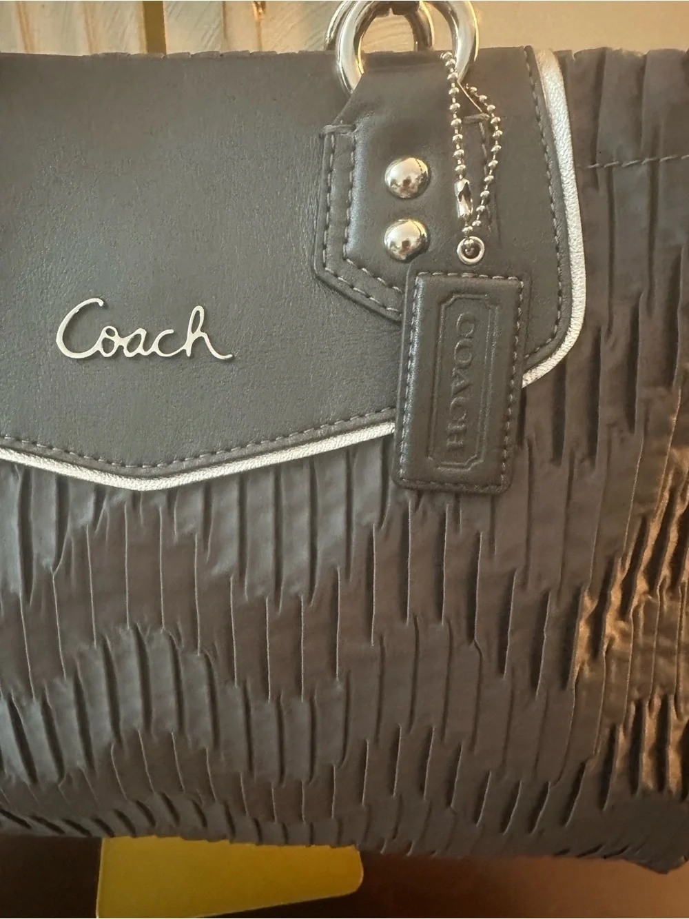 Coach 2012 Ashley F20050 Pleated Patent Trim Tote Bag in Silver Mauve-Pink